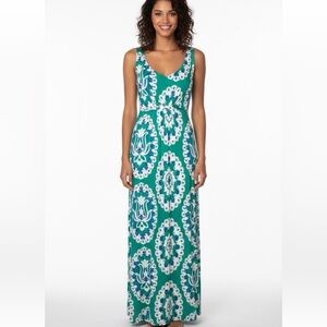 Boden Green Blue White Sleeveless Maxi Dress 6